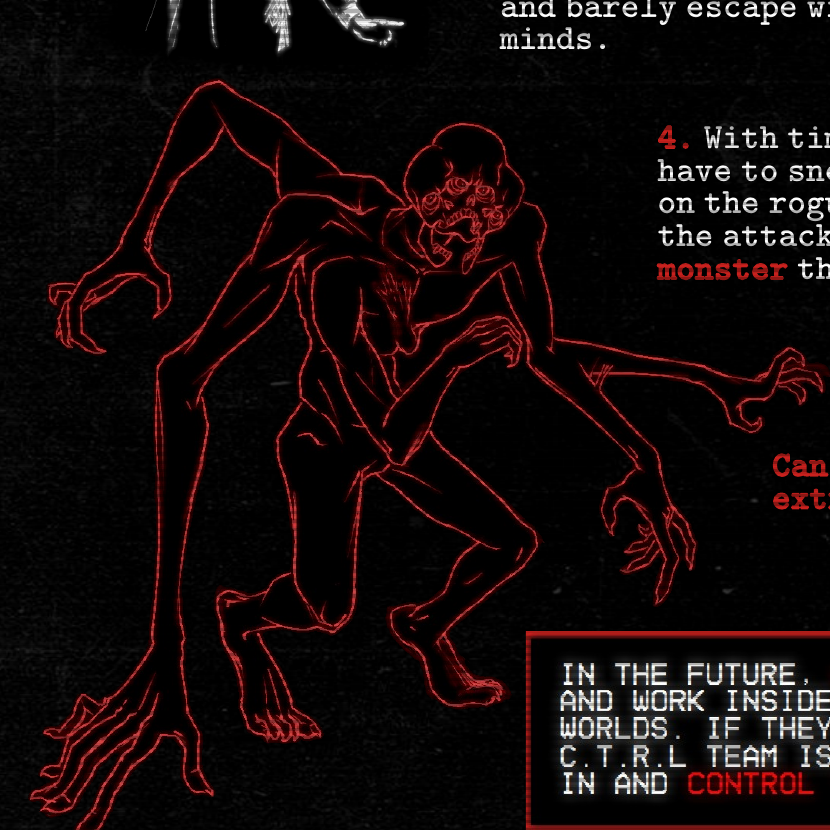 Red line concept drawing of the multi-limbed Locust creature