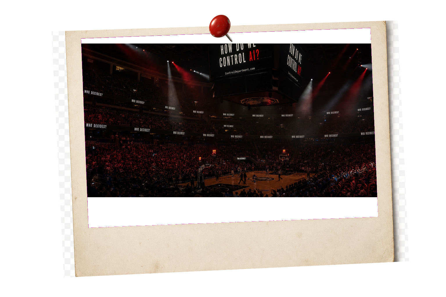 Generated Kia Center arena moment with the scoreboard carrying the campaign question