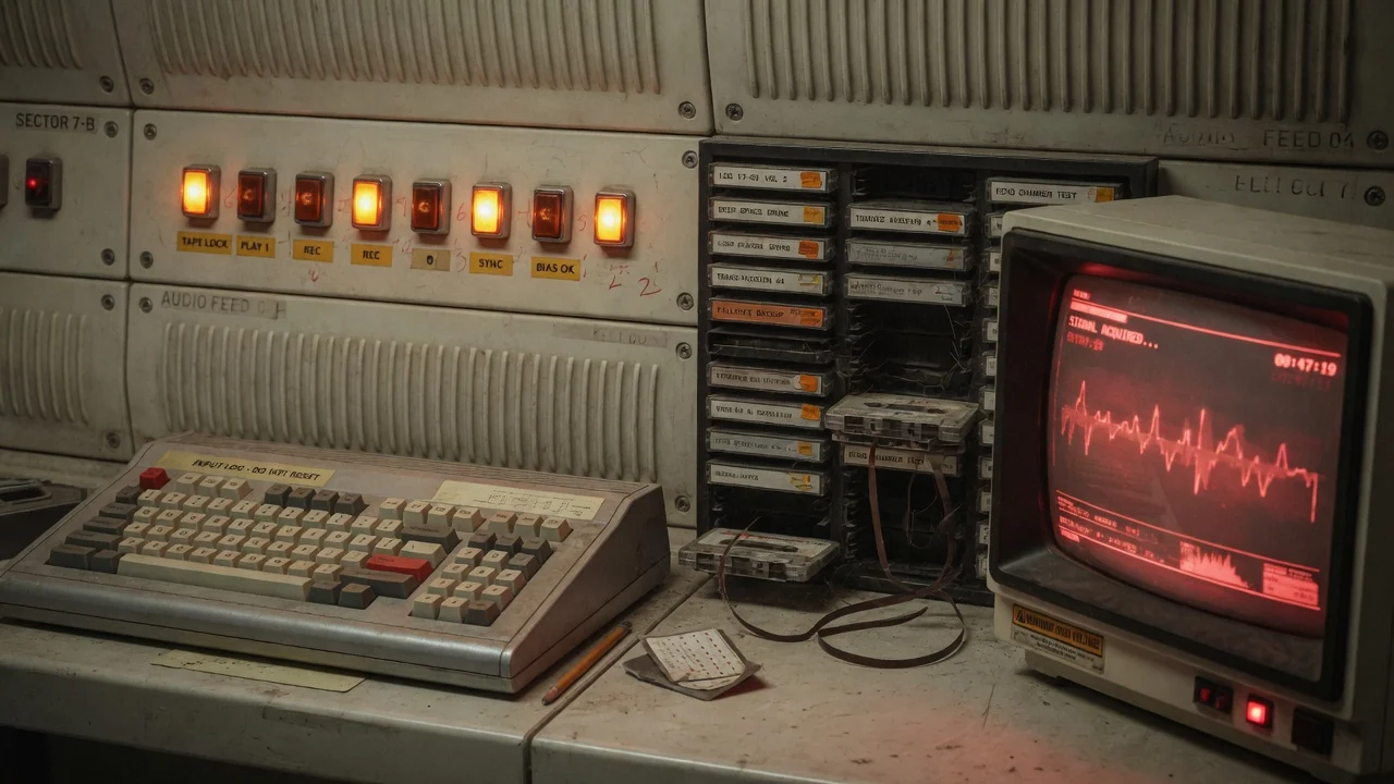 Cassette rack, amber lamps, red CRT